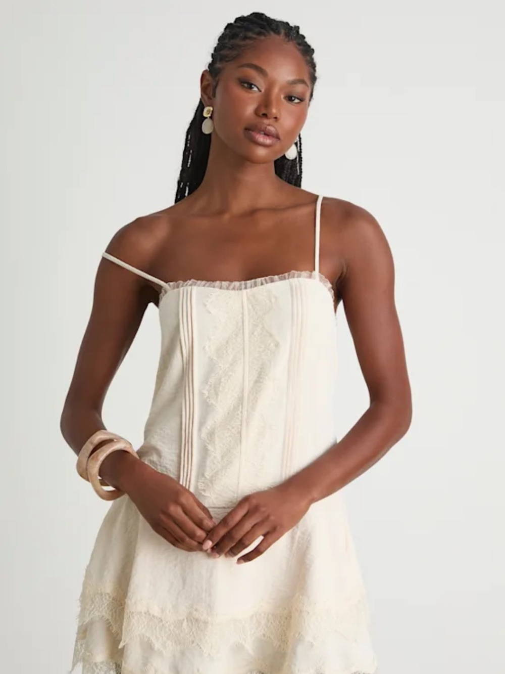 Lulu's Cream Lace-Trim Slip Dress